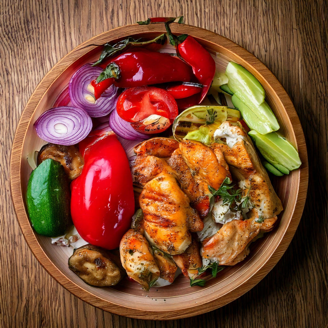 Gegrilltes Hähnchen mit Gemüse & Kräuterquark