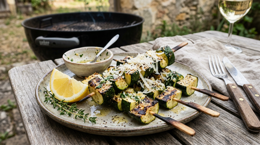 Zucchinispieße mit Knoblauchbutter vom Grill