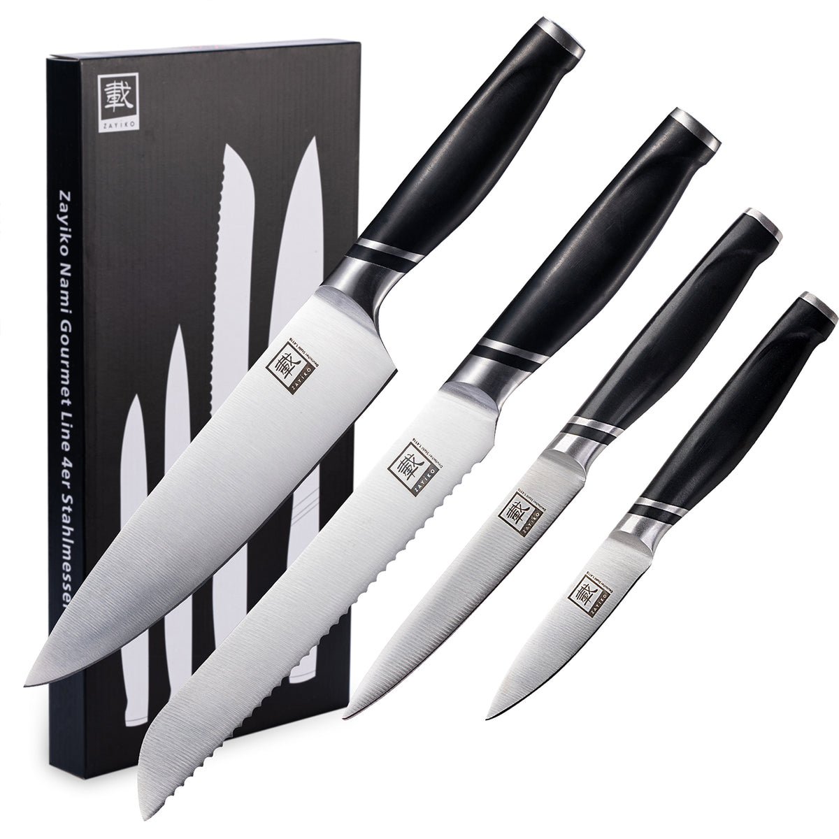Zayiko NAMI 4er Messer-Set mit Chef-, Brot-, Allzweck- und Officemesser