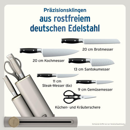 Ninja StaySharp 13-teiliges Messerblock-Set mit abnehmbarem Messerschärfer – Steingold
