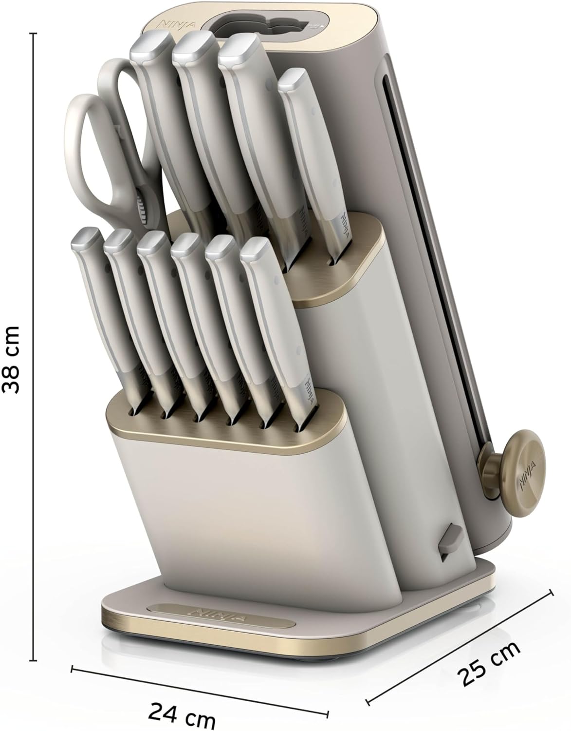 Ninja StaySharp 13-teiliges Messerblock-Set mit abnehmbarem Messerschärfer – Steingold