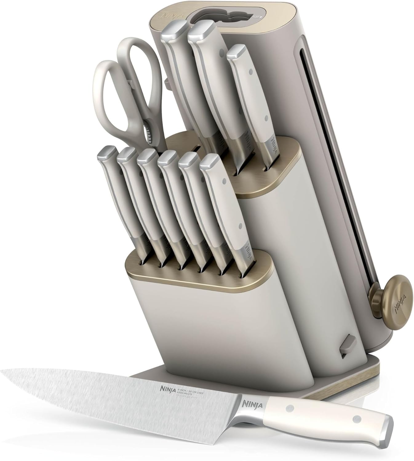 Ninja StaySharp 13-teiliges Messerblock-Set mit abnehmbarem Messerschärfer – Steingold