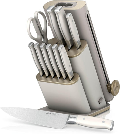 Ninja StaySharp 13-teiliges Messerblock-Set mit abnehmbarem Messerschärfer – Steingold