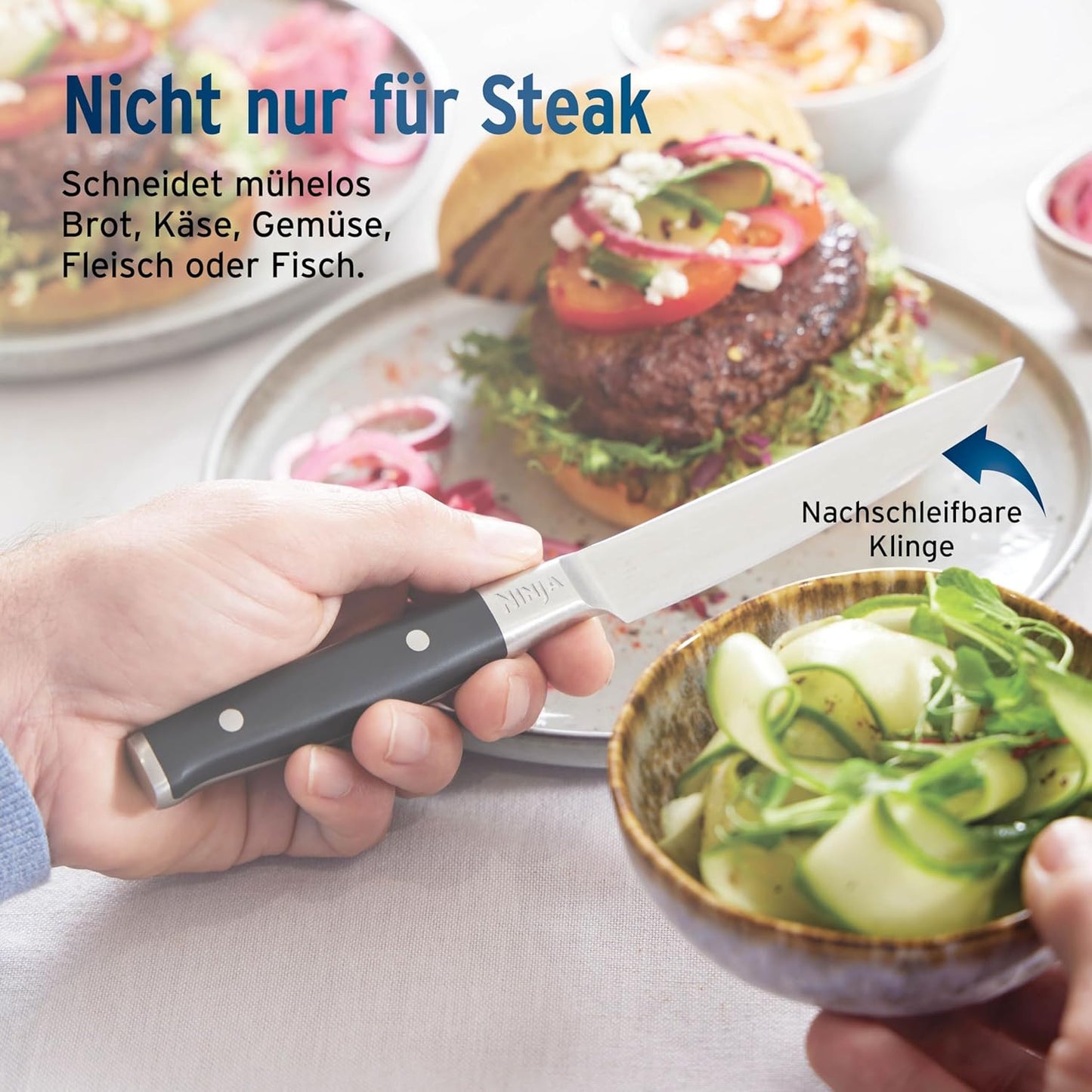 Ninja StaySharp 13-teiliges Messerblock-Set mit abnehmbarem Messerschärfer – Steingold
