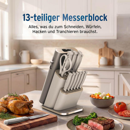 Ninja StaySharp 13-teiliges Messerblock-Set mit abnehmbarem Messerschärfer – Steingold