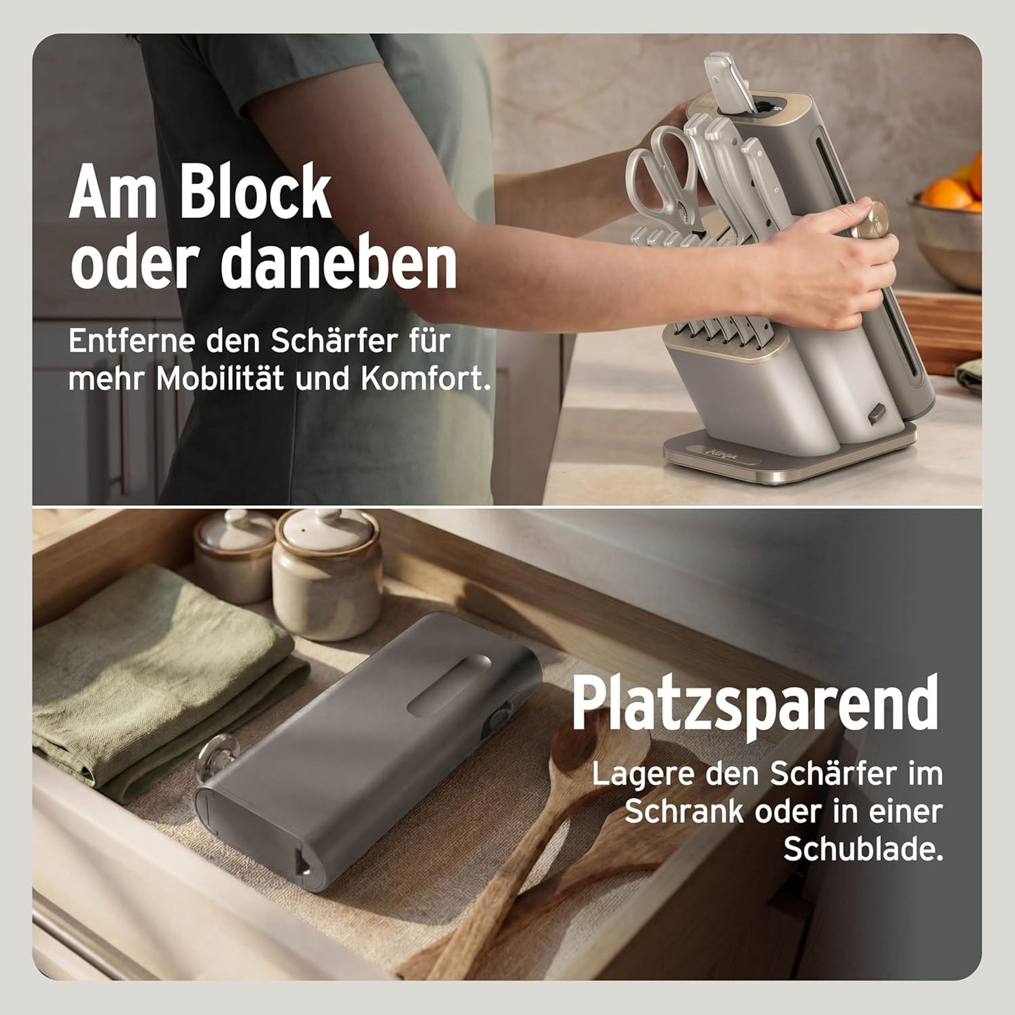 Ninja StaySharp 13-teiliges Messerblock-Set mit abnehmbarem Messerschärfer – Steingold