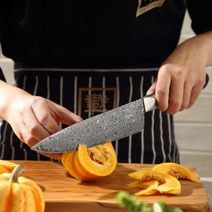 Chefmesser Gyuto I 20 cm Klinge aus 67 Lagen dunklem Damaststahl I Pakkaholzgriff