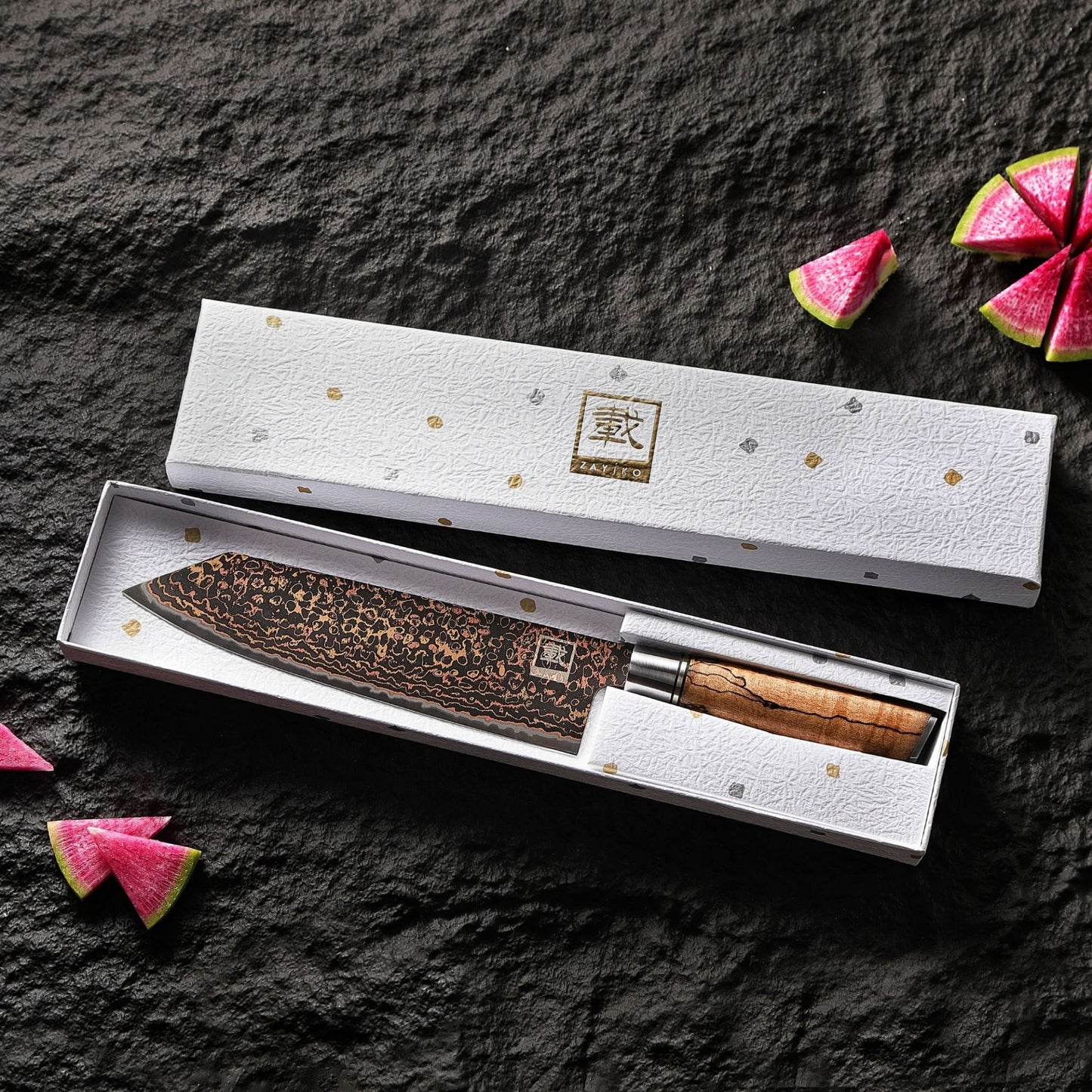 ZAYIKO BlackMagma Damast Kiritsuke 21 cm